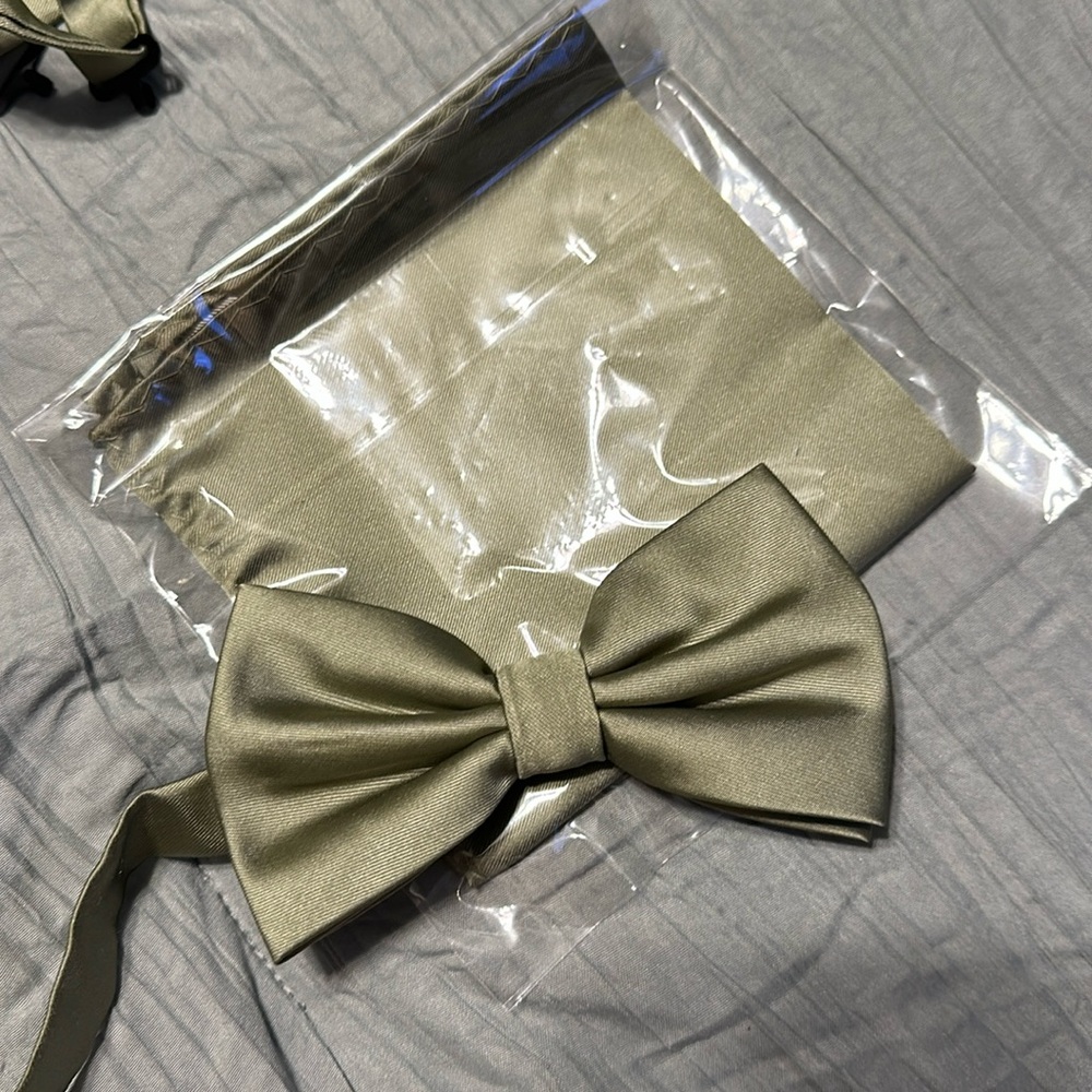 Eucalyptus green bow tie and pocket sash